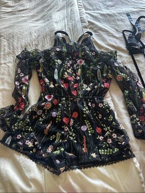 Alexis Black Embroidered Floral Romper